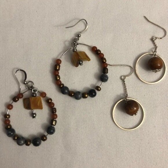 Two Pairs BOHO Dangle Beaded Hoop Earrings - Picture 4 of 6